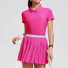 Traje Deportivo Transfronterizo para Mujer, de Manga Corta, Ligero, Transpirable, Polo Ajustado, Falda de Tenis Adelgazante para Fitness