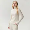 Kang Sai Ni Suéter de Punto Base Ajustado para Mujer Otoño Nuevo Estilo Rayado 100% Cachemira Pura con Cuello Alto