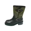 Botas Martin de piel de vacuno + tela para mujer, botas de motocicleta, nuevo modelo de otoño, punta redonda, hebilla de cinturón, tacón medio grueso, botas de media pantorrilla con bloques de color