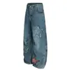 Jeans Jiayiku para Hombre 2025 Nuevo Estilo Retro Americano Bordados de Cimitarra Unisex Estilo Holgado Pierna Ancha