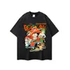 Camiseta Manga Curta Masculina Transfronteiriça Street Anime Personagens de Desenho Animado Japonês Divertida Estampada Solta Algodão Gola Redonda Tops para Homens e Mulheres