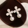 Pendientes de Flor de Chifón de Cristal Aguja de Plata, Súper de Ensueño, Dulces y Sencillos, Pendientes de Moda de Nicho de Gama Alta al por Mayor