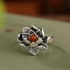 Um Veado Prata S925 Sterling Silver Southern Red National Fashion Retro Lotus Ring Old Character Lotus Elegante Aberto Feminino Anel de Dedo