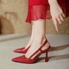 Sapatos de Salto Alto Apontados Vermelhos Salto Agulha 9cm Tira de Uma Palavra Sexy Novo Estilo 2025 Sandálias de Bico Fechado tamanhos grandes Sapatos Vazados Atrás
