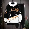 Sudadera de Otoño para Hombre de Manga Larga Estampada con Empalmes Pulóver Marca de Moda Atractivo con Capucha Traje Holgado Tops Juveniles