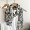 Bufanda de Seda Larga Fina de Doble Capa Floral Atmosférica para Mujer Versátil Estilo Otoño Elegante Bufanda para Cuello Diadema Fina Bufanda de Estilo Artístico