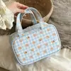 Bolsa de maquillaje a cuadros, se puede colgar en el equipaje, gran capacidad, impermeable, neceser de viaje, organizador de brochas de maquillaje y productos para el cuidado de la piel para mujer