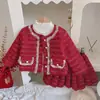 Ropa de Otoño e Invierno para Niños, Ropa para Niños, Ropa Exterior de Algodón, Falda, Conjunto de Dos Piezas de Tweed, Traje Espeso Estilo Pequeño Fragante Rojo para Niñas