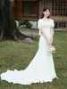Vestido de Novia Ligero Estilo Francés Sencillo Atmosférico Cuello Cuadrado Cola de Pez Manga Corta Cubriendo Brazo Estilo Coreano Adelgazante Hilo de Arrastre para Exteriores Mujer