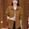 Camisa para mujer de mediana edad, primavera y otoño, manga larga, corte holgado, adelgazante, elegante, top básico, prenda exterior, corte ajustado