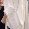 Atacado do Fabricante Outono e Inverno Camiseta Térmica de Veludo com Manga Longa para Mulheres com Acabamento de Renda na Barra, Top Camada Base Quente