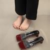 Sandálias Slip-On Transparentes de Tira Estilo Francês para Mulheres, Novo Modelo Verão 2026, Salto Bloco, Bico Quadrado, Sandálias Prata