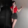 Uniforme de Secretaria Chica de Paja Puro Quiere Cadera Ajustado Adelgazante OL Sexy Discoteca Spice Girl Camisón 1711