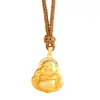 Plata de Ley S925 Tienda de Oro Mismo Estilo Collar Buda Maitreya Colgante Pequeño de Buda de Oro para Niña Cuerda Tejida Buda Sonriente Nuevo Estilo Chino