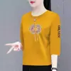 Roupa de mãe para meia-idade e idosos, novo estilo chinês, exportação transfronteiriça, camiseta de manga três quartos feminina, gola redonda, blusa estampada, blusa básica