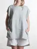2026Wish Ropa de Mujer de Comercio Exterior Europeo y Americano Ebay Aliexpress Algodón y Lino Tops Manga Corta Murciélago Frente Corto Espalda Larga Camiseta