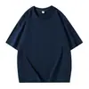 Camiseta Feminina de Algodão Puro 260g com Gola Redonda e Ombros Caídos, Caimento Solto, Emagrecedora, Marca da Moda, Cor Sólida, Camiseta de Algodão Puro Pesado de Manga Curta para Mulheres