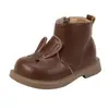 Botas de caña alta de piel de conejo para niñas, nuevo estilo primavera y otoño 2025, botas estilo Martin para niñas, botines para niños pequeños, cómodas botas de cuero, versátiles