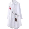 Camisa Bordada Artística Nueva de Primavera y Otoño para Mujer de Longitud Media Holgada Versátil Camisa de Manga Larga Top Básico