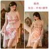 Lindo e Sexy Camisola/Robe de Cetim com Estampa de Borboleta, Decote Profundo, Busto Franzido com Bojo, Costas Vazadas Seductoras 6390