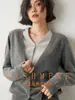 Ele~Cardigã de Tricô de Cashmere para Bebê Estilo Francês para Mulheres, Jaqueta com Decote V de Design Único, Suéter de Duas Peças Color-Blocking de Nicho