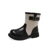 Botas Martin de Bloques de Color para Niñas Otoño 2026 Botas de Cuero Estilo Británico Retro de Media Pantorrilla Botines con Cremallera Lateral para Bebé