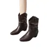 Botas de Vaquero Occidentales Botas de Caballero Botas Martin Mujer 2026 Tacón Grueso Punta Fina Marrón Nuevas Versátiles Caña Baja Apiladas