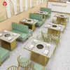Rede de restaurantes de hot pot e churrasco personalizados, cabines de ferro forjado, combinação de sofá e cadeiras com mesa, móveis comerciais de restaurante ocidental de luxo leve