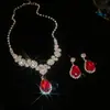 Pendientes y collar de gota de agua con incrustaciones de diamantes transfronterizos europeos y americanos, cadena para la clavícula con colgante de moda estilo lujo ligero, joyería de alta gama de moda para mujer