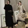 Suéter Abrigo de Punto Holgado Estilo Coreano para Otoño e Invierno, Capa Base de Cuello Alto, Longitud Media, Color Sólido, Talla Grande para Mujer, Falda Hasta la Rodilla