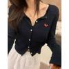 2024 Novo Verão Coreano Ins Leve Bordado Abotoamento Simples Lã Protetor Solar Cardigan Top Tricotado para Mulheres