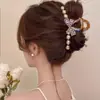 Pinza Negra de Lujo para el Cabello con Lazo y Pedrería Grande, Nueva Horquilla de Lujo para la Parte Posterior de la Cabeza, Accesorio para el Cabello de Pinza Tiburón
