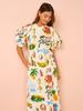 Vestido informal holgado con cordones y mangas abullonadas con estampado de AliExpress, nueva estación independiente transfronteriza europea y americana de 2023
