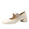 Novedad Primavera Verano 2026 Zapatos de Cristal para Mujer con Pedrería, Zapatos Mary Jane de Tacón Medio Grueso, Zapatos Pequeños de Cuero Estilo Coreano al por Mayor