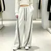 Calça de trabalho feminina de perna larga com listras laterais, nova coleção outono/inverno, cintura alta, fluida, solta, casual, perna reta, esportiva