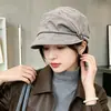 Sombrero ecuestre artístico y fresco de estilo japonés, versátil para otoño e invierno, sombrero holgado para mujeres con circunferencia de cabeza grande, hace que la cara parezca más pequeña, adecuado para ir al trabajo, gorra de pico de pato