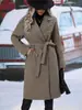 Nuevo Abrigo de Lana Cruzado Europeo y Americano Otoño e Invierno 2026 de Doble Botonadura con Cinturón Entallado de Cintura de Longitud Media Ropa Exterior Elegante para Mujer