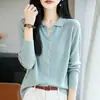 Cardigã de Lã com Gola Alta Tricô Feminino 2026 Outono Inverno Novo Cor Sólida Lapela Camisa Tricô Feminino Venda Cruzada Dropshipping