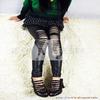Estilo Coreano Punk Tendencia Personalizado Mate Imitación de Cuero Asimétrico Rayas Horizontales Rasgados Leggings Pantalones de Lápiz Sexy de Nueve Puntos