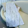 150 Falda Midi Estampado Floral Francés para Estatura Baja Mujer Primavera Sensación de Alta Gama Cinturón de Encaje Cintura Alta Línea A Dobladillo Ancho Falda de Paraguas