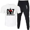 Moda de Comércio Exterior Camiseta Masculina de Manga Curta Calça Terno Casual Gola Redonda Cor Lisa Estampa de Letras Roupa Esportiva Casual