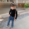 [En stock] Suéter de niña otoño e invierno 2025 nuevo estilo extranjero para niña pequeña cuello medio alto color sólido niños cálidos