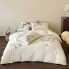 Juego de cuatro piezas de algodón puro cepillado con bordado de toalla, fresco y sencillo, 100% algodón ultrasuave, cálido para otoño e invierno, juego de cama de 1.8 m apto para la piel