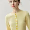 Otoño e Invierno Nuevo Estilo Pequeño Estilo Chanel Diseño de Botones Suéter de Cachemira Manga Larga Cárdigan Tejido para Mujer Bloque de Color Cuello Redondo Suéter Engrosado