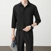 Camisa Negra Simple de Alta Gama de Seda de Hielo para Hombre Verano Delgada Ajustada Sin Planchar Resistente a las Arrugas Camisa Casual de Negocios Ligera
