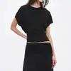 Camiseta Rarel com Ajuste na Cintura, Gola Redonda, Ombros Caídos, Mangas Curtas, Corte Justo, Blusa Casual Versátil para o Dia a Dia com uma Vibe Relaxada