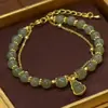 Pulseira Fulu de Imitação de Jade Hetian Estilo Novo para Mulheres, Pulseira de Cabacinha de Camada Dupla, Design Chinês de Nicho, Joias de Alto Valor Estilo Ins