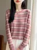 Suéter de punto para mujer, nuevo modelo Otoño 2026, cuello redondo, estampado floral a rayas, suéter fino de Tencel, corte holgado, camiseta básica