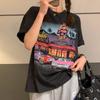 [6535 marco de algodón] Camiseta de manga corta con estampado retro americano nueva primavera y verano 2024 para mujer