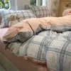 Juego de Cama de Algodón Puro Sin Estampar Clase A, Juego de Cuatro Piezas, Funda de Edredón Lavada de Algodón Puro, Juego de Tres Piezas para Dormitorio de Estudiantes, Sábana y Funda de Edredón Engrosadas